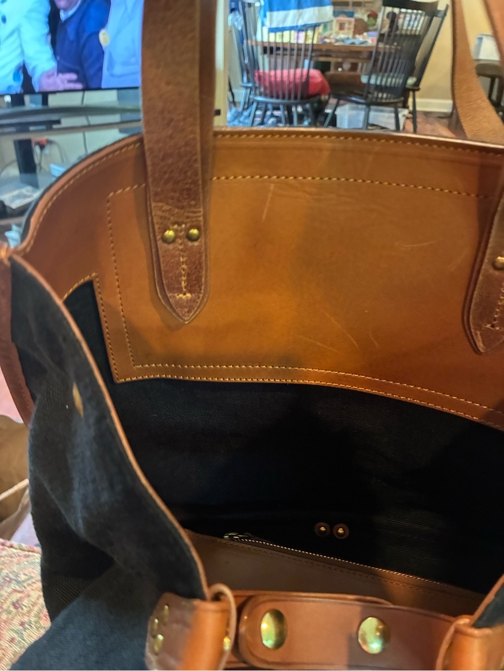 Jerome Dreyfuss Black Tote with Tan Leather Trim and Pouch - Picture 6 of 6